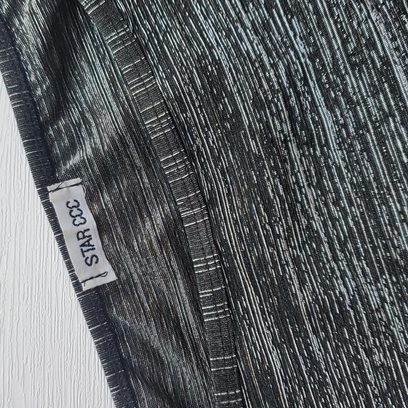 STAR CCC Vintage Black and Metallic Silver Sparkly Y2K 90s Crop Top L - Picture 2 of 5